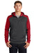 Sport-Tek ST249 Mens Tech Moisture Wicking Fleece 1/4 Zip Hooded Sweatshirt Hoodie Heather Graphite Grey/True Red Model Front