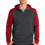 Sport-Tek Mens Tech Moisture Wicking Fleece 1/4 Zip Hooded Sweatshirt Hoodie - Heather Graphite Grey/True Red