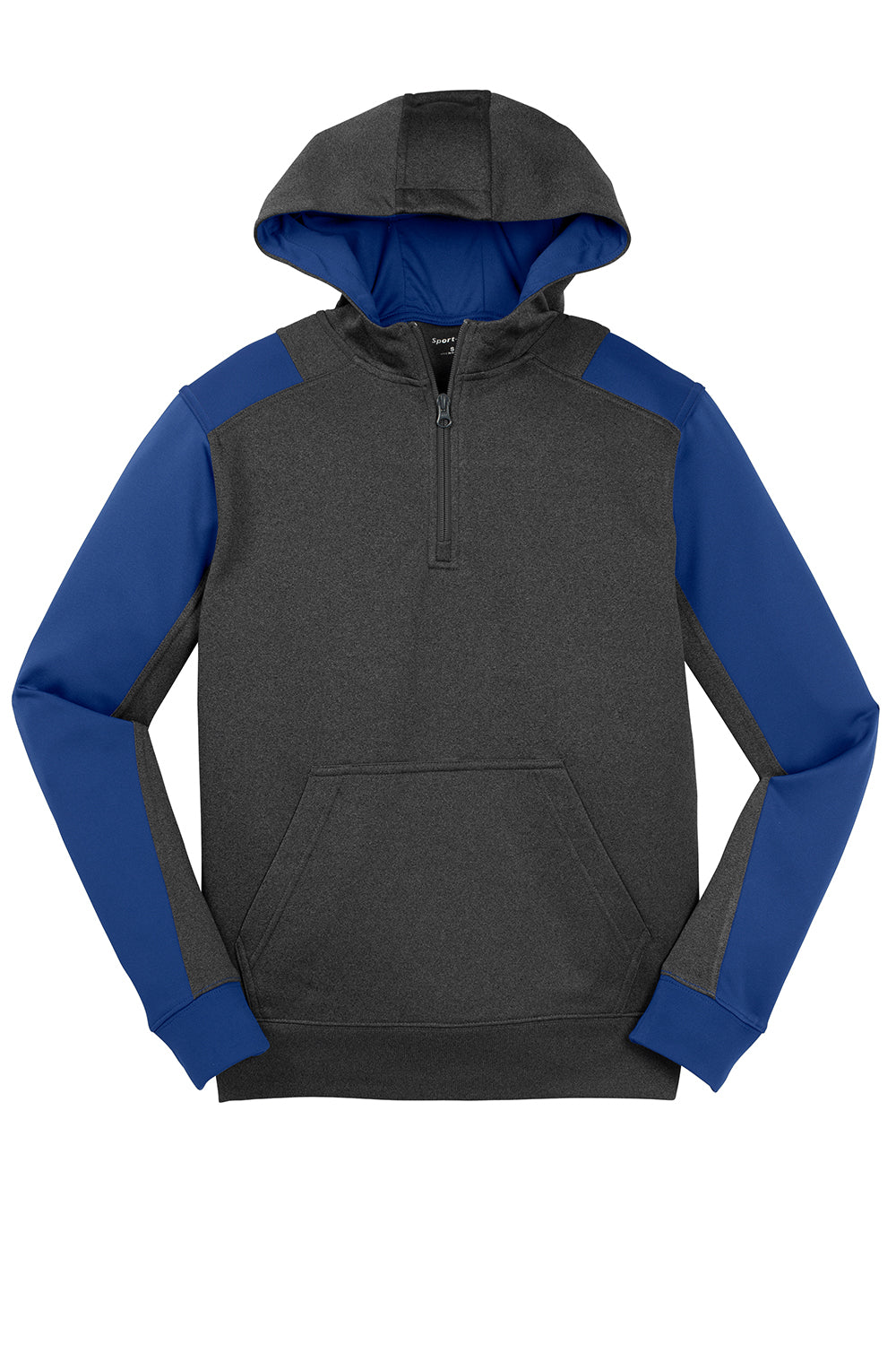 Sport-Tek ST249 Mens Tech Moisture Wicking Fleece 1/4 Zip Hooded Sweatshirt Hoodie Heather Graphite Grey/True Royal Blue Flat Front