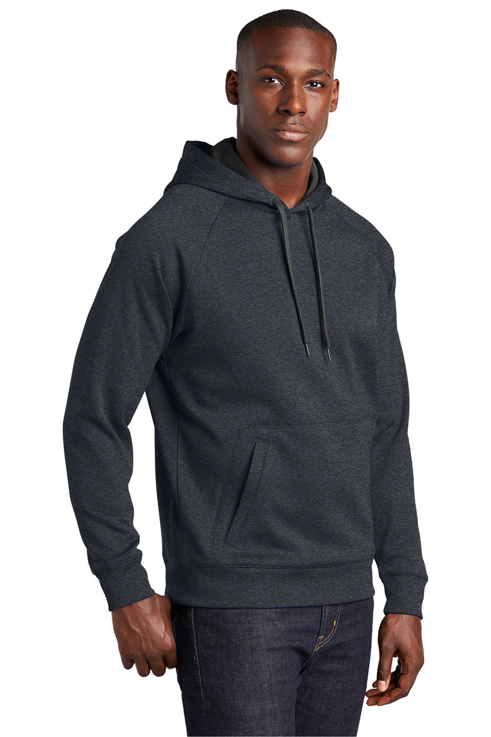 Sport-Tek ST250 Mens Tech Moisture Wicking Fleece Hooded Sweatshirt Hoodie Heather Graphite Grey Model 3q