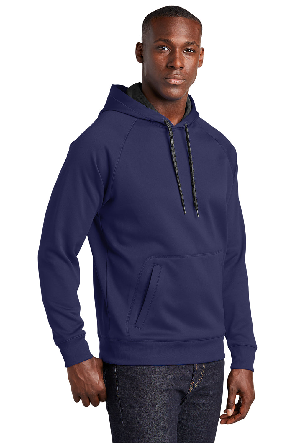 Sport-Tek ST250 Mens Tech Moisture Wicking Fleece Hooded Sweatshirt Hoodie True Navy Blue Model 3q