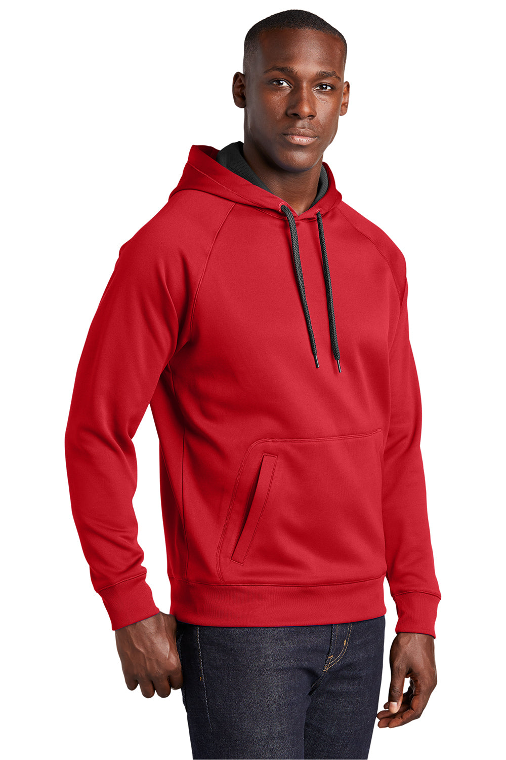 Sport-Tek ST250 Mens Tech Moisture Wicking Fleece Hooded Sweatshirt Hoodie True Red Model 3q