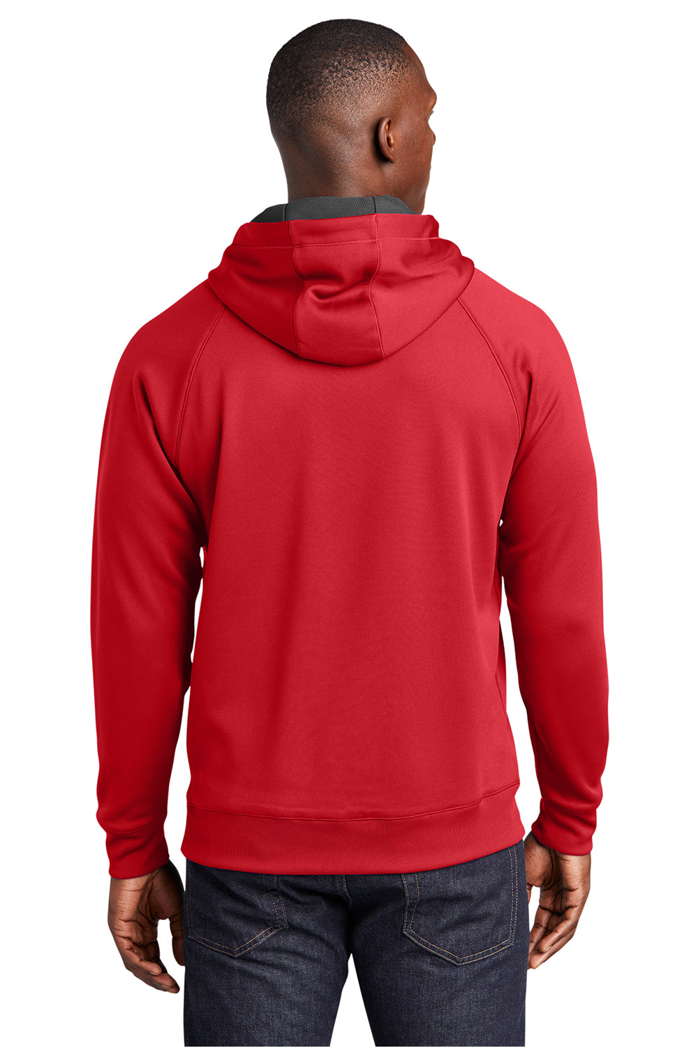 Sport-Tek ST250 Mens Tech Moisture Wicking Fleece Hooded Sweatshirt Hoodie True Red Model Back