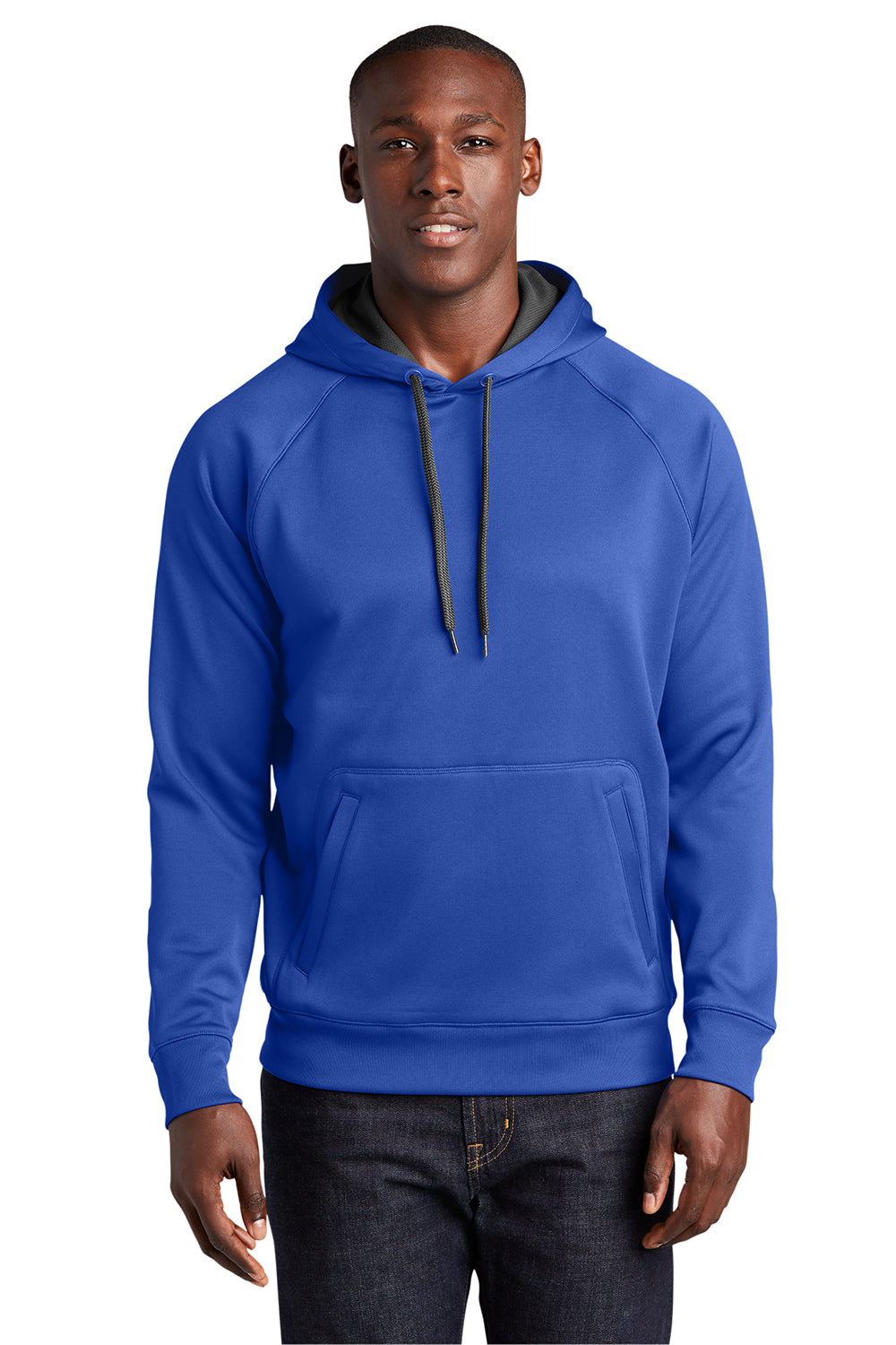 Sport-Tek ST250 Mens Tech Moisture Wicking Fleece Hooded Sweatshirt Hoodie True Royal Blue Model Front