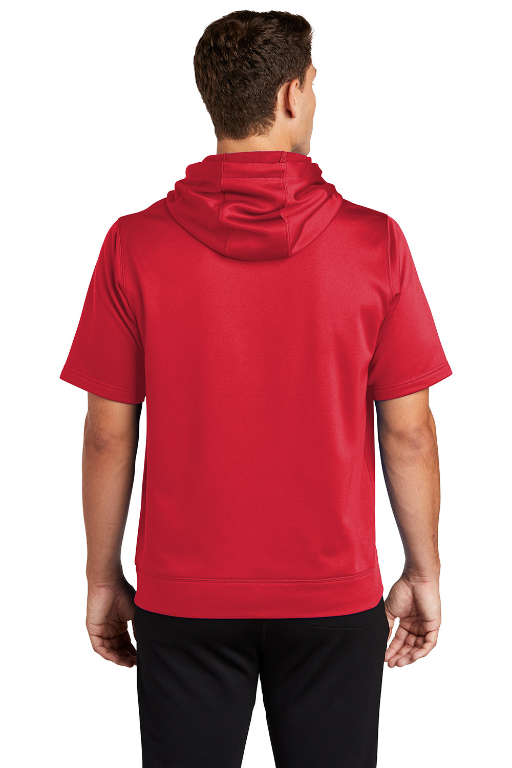 Sport-Tek ST251 Mens Moisture Wicking Fleece Short Sleeve Hooded Sweatshirt Hoodie Deep Red Model 3q