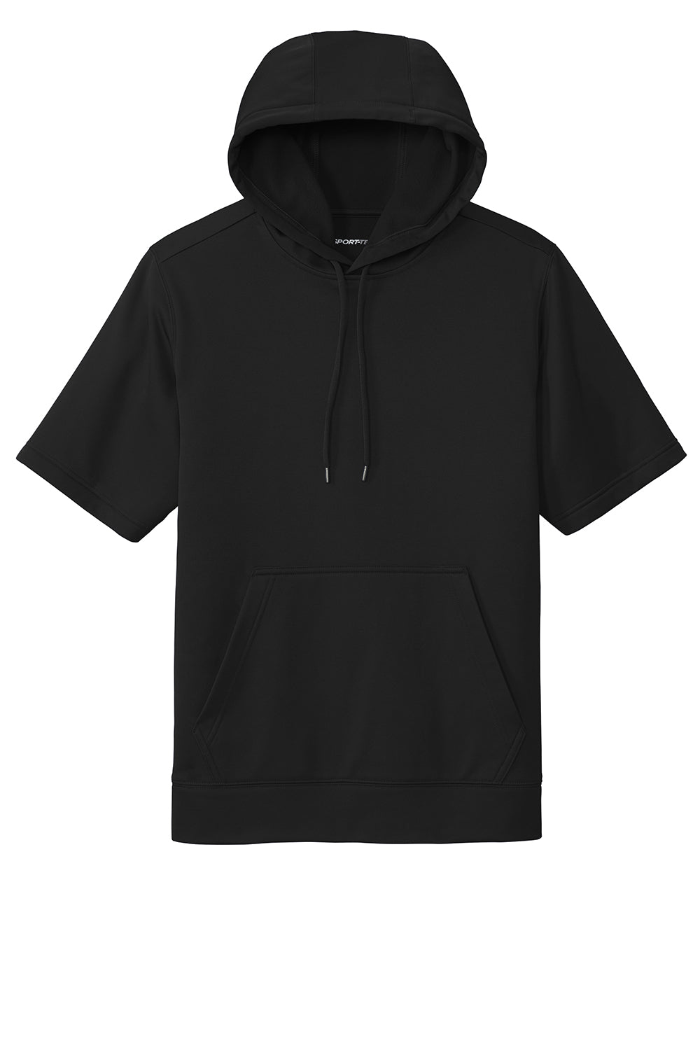 Sport-Tek ST251 Mens Moisture Wicking Fleece Short Sleeve Hooded Sweatshirt Hoodie Black Flat Front