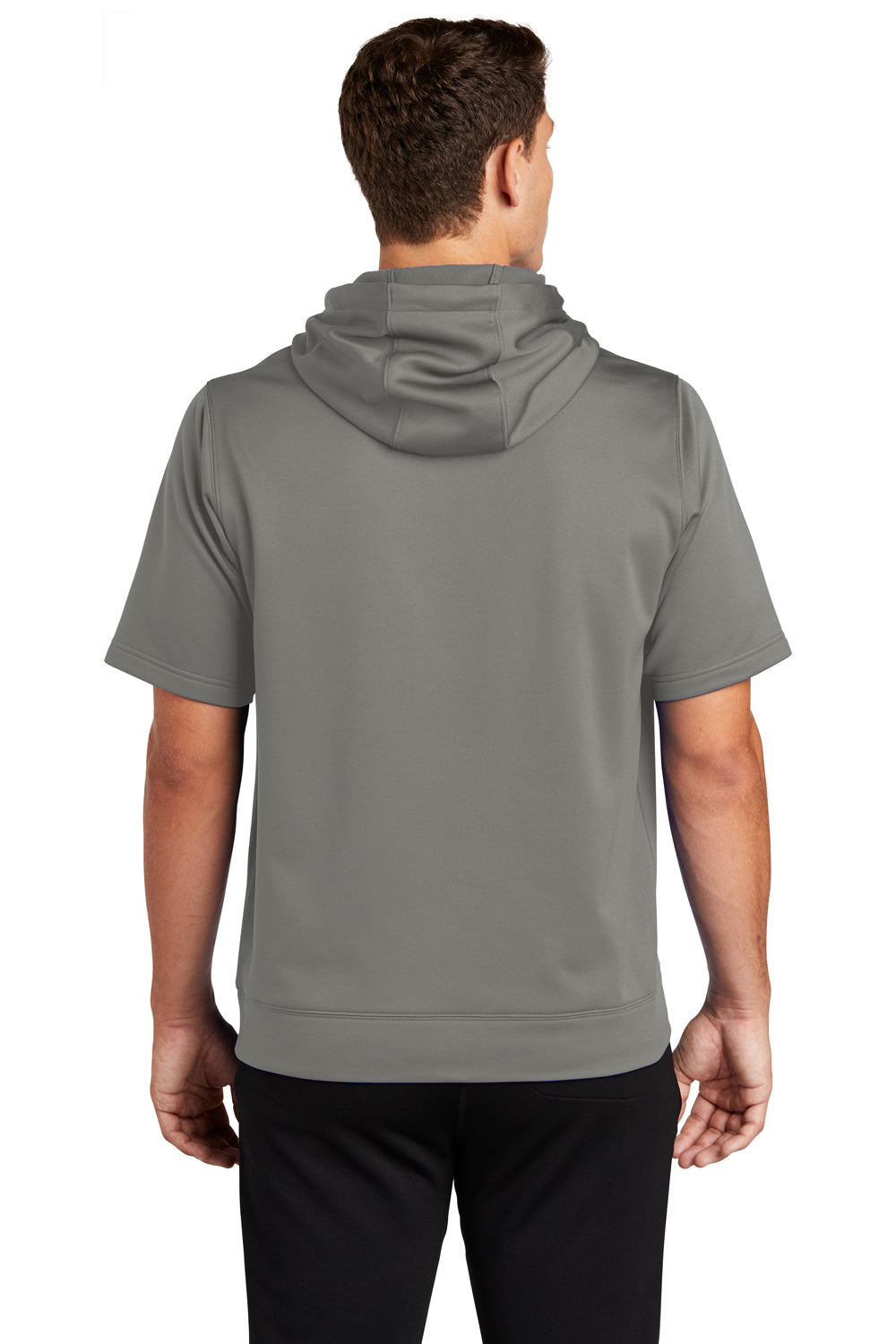 Sport-Tek ST251 Mens Moisture Wicking Fleece Short Sleeve Hooded Sweatshirt Hoodie Dark Smoke Grey Model Back