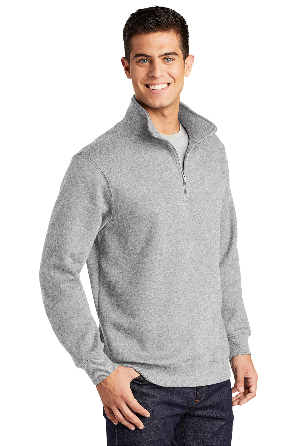 Sport-Tek ST253/TST253 Mens Shrink Resistant Fleece 1/4 Zip Sweatshirt Heather Grey Model 3q