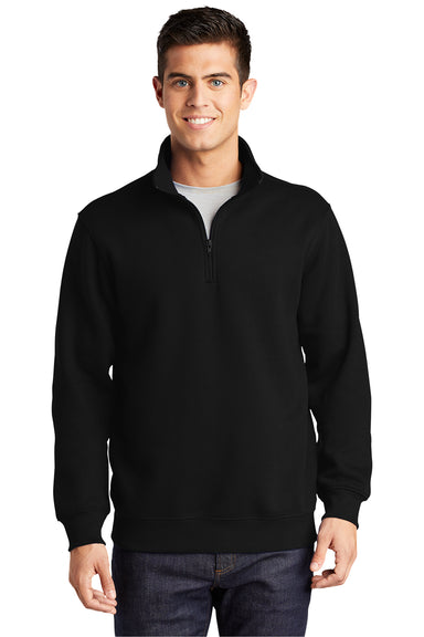 Sport-Tek ST253/TST253 Mens Shrink Resistant Fleece 1/4 Zip Sweatshirt Black Model Front