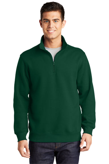 Sport-Tek ST253/TST253 Mens Shrink Resistant Fleece 1/4 Zip Sweatshirt Forest Green Model Front