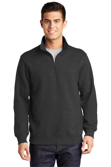 Sport-Tek ST253/TST253 Mens Shrink Resistant Fleece 1/4 Zip Sweatshirt Heather Graphite Grey Model Front