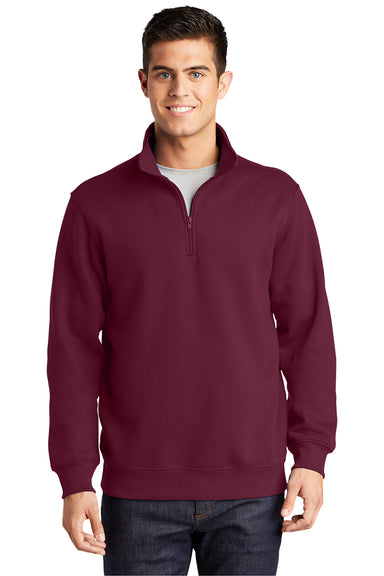 Sport-Tek ST253/TST253 Mens Shrink Resistant Fleece 1/4 Zip Sweatshirt Maroon Model Front