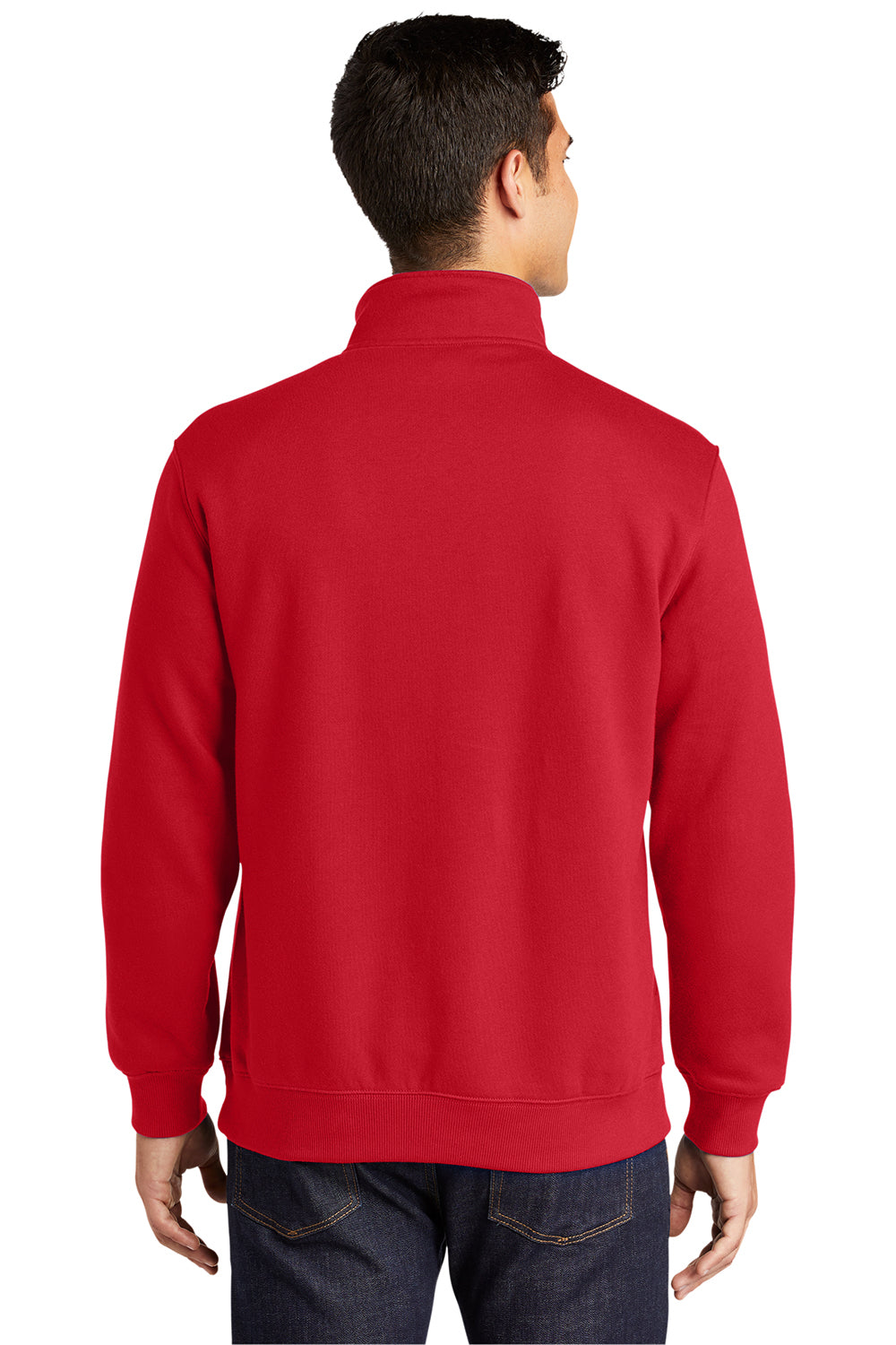 Sport-Tek ST253/TST253 Mens Shrink Resistant Fleece 1/4 Zip Sweatshirt True Red Model Back