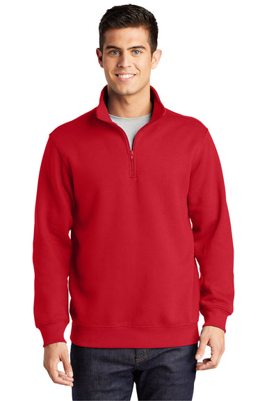 Sport-Tek ST253/TST253 Mens Shrink Resistant Fleece 1/4 Zip Sweatshirt True Red Model Front