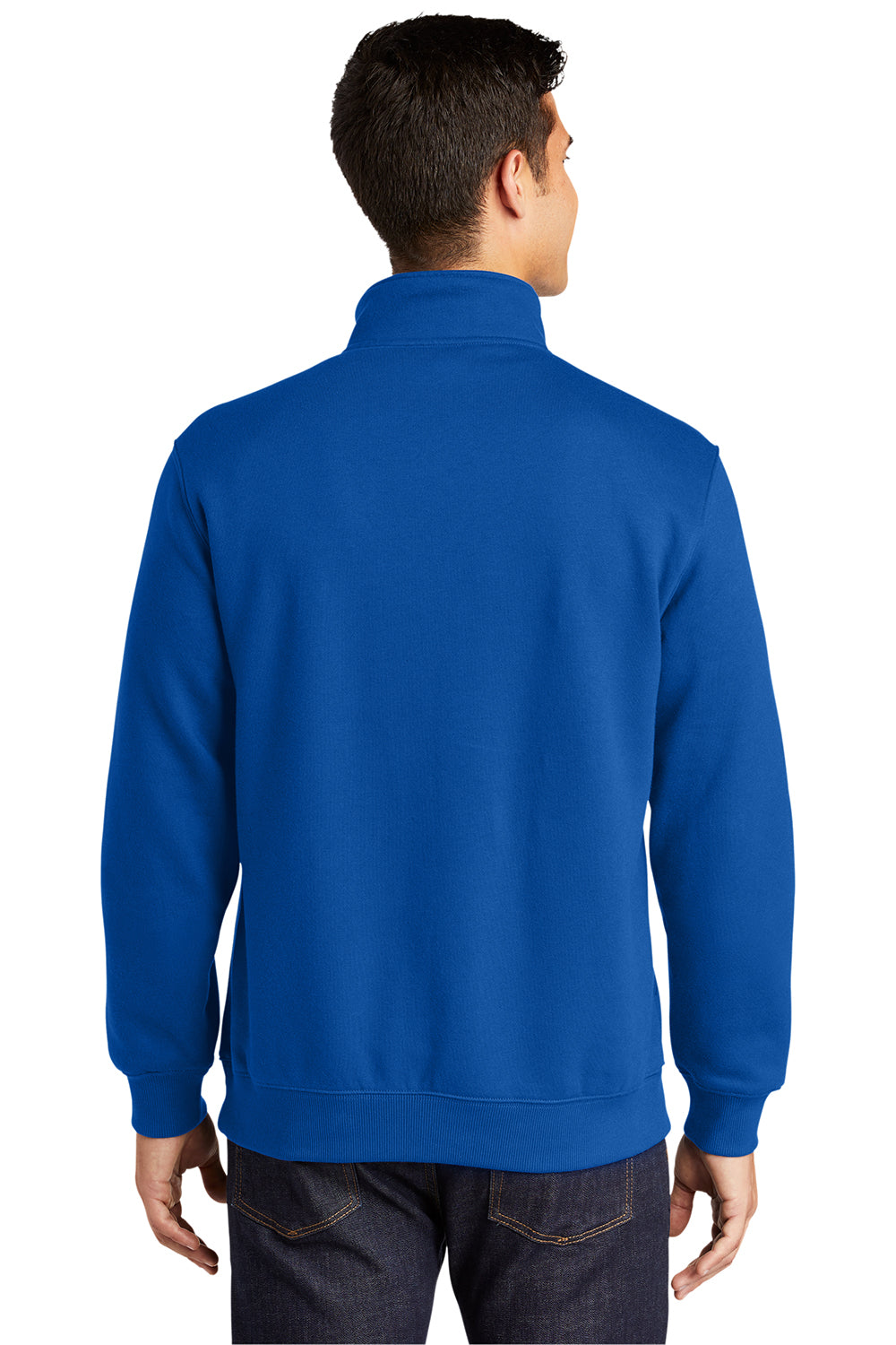 Sport-Tek ST253/TST253 Mens Shrink Resistant Fleece 1/4 Zip Sweatshirt True Royal Blue Model Back