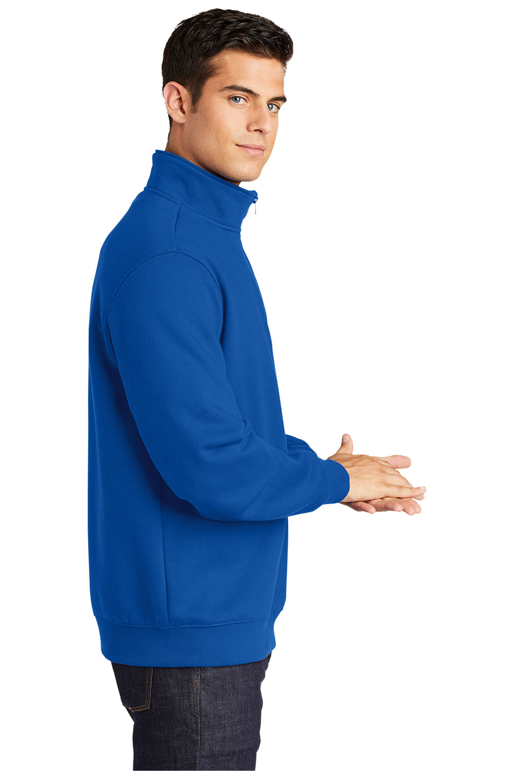 Sport-Tek ST253/TST253 Mens Shrink Resistant Fleece 1/4 Zip Sweatshirt True Royal Blue Model Side