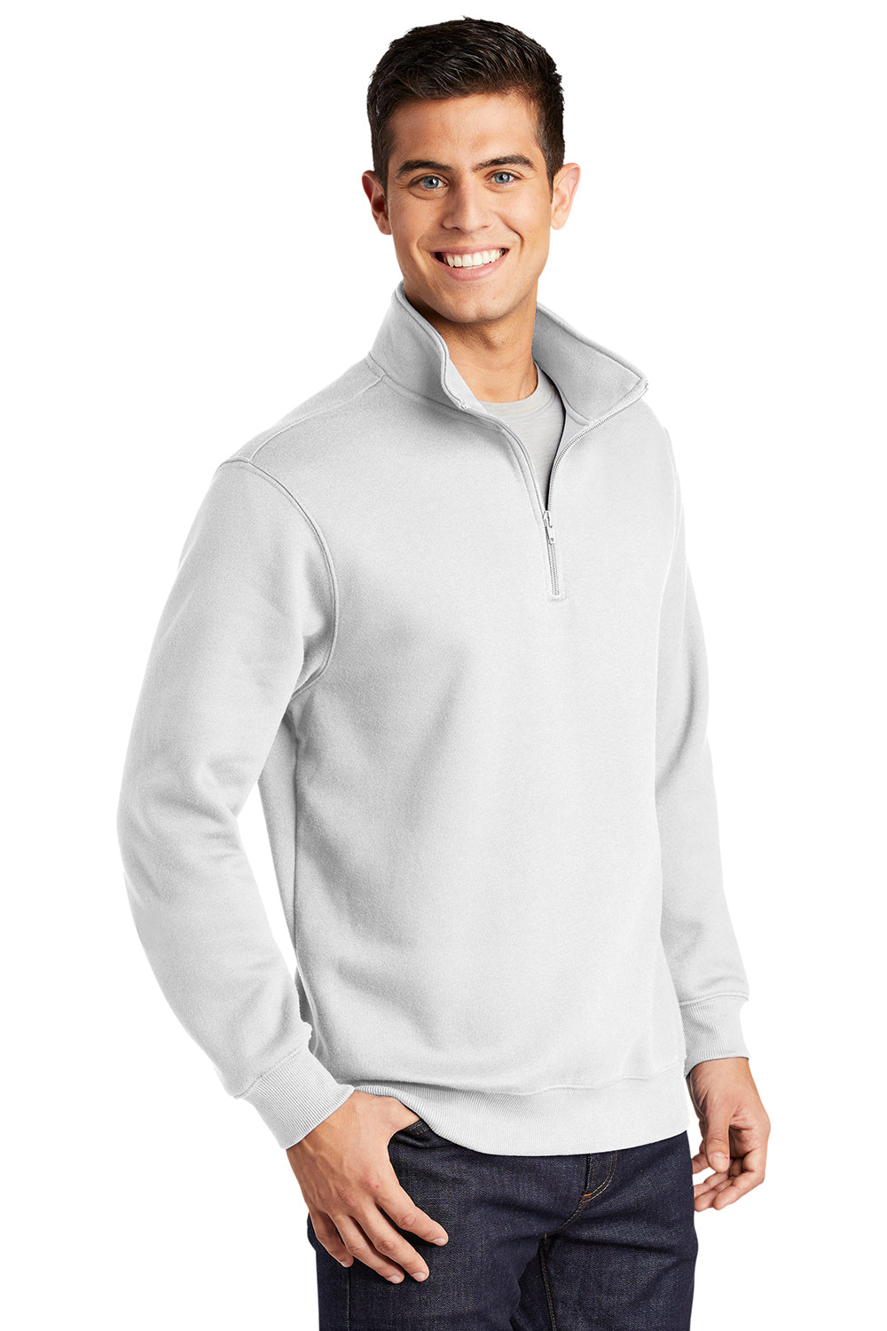 Sport-Tek ST253/TST253 Mens Shrink Resistant Fleece 1/4 Zip Sweatshirt White Model 3q