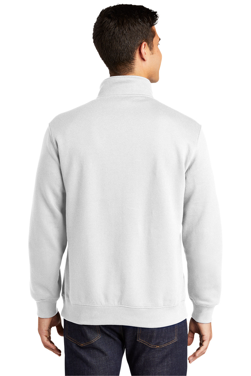 Sport-Tek ST253/TST253 Mens Shrink Resistant Fleece 1/4 Zip Sweatshirt White Model Back