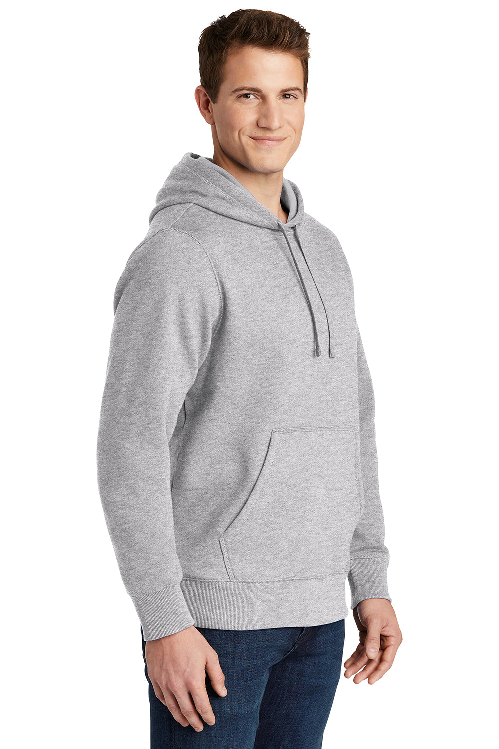 Sport-Tek ST254/TST254 Mens Shrink Resistant Fleece Hooded Sweatshirt Hoodie Heather Grey Model 3q