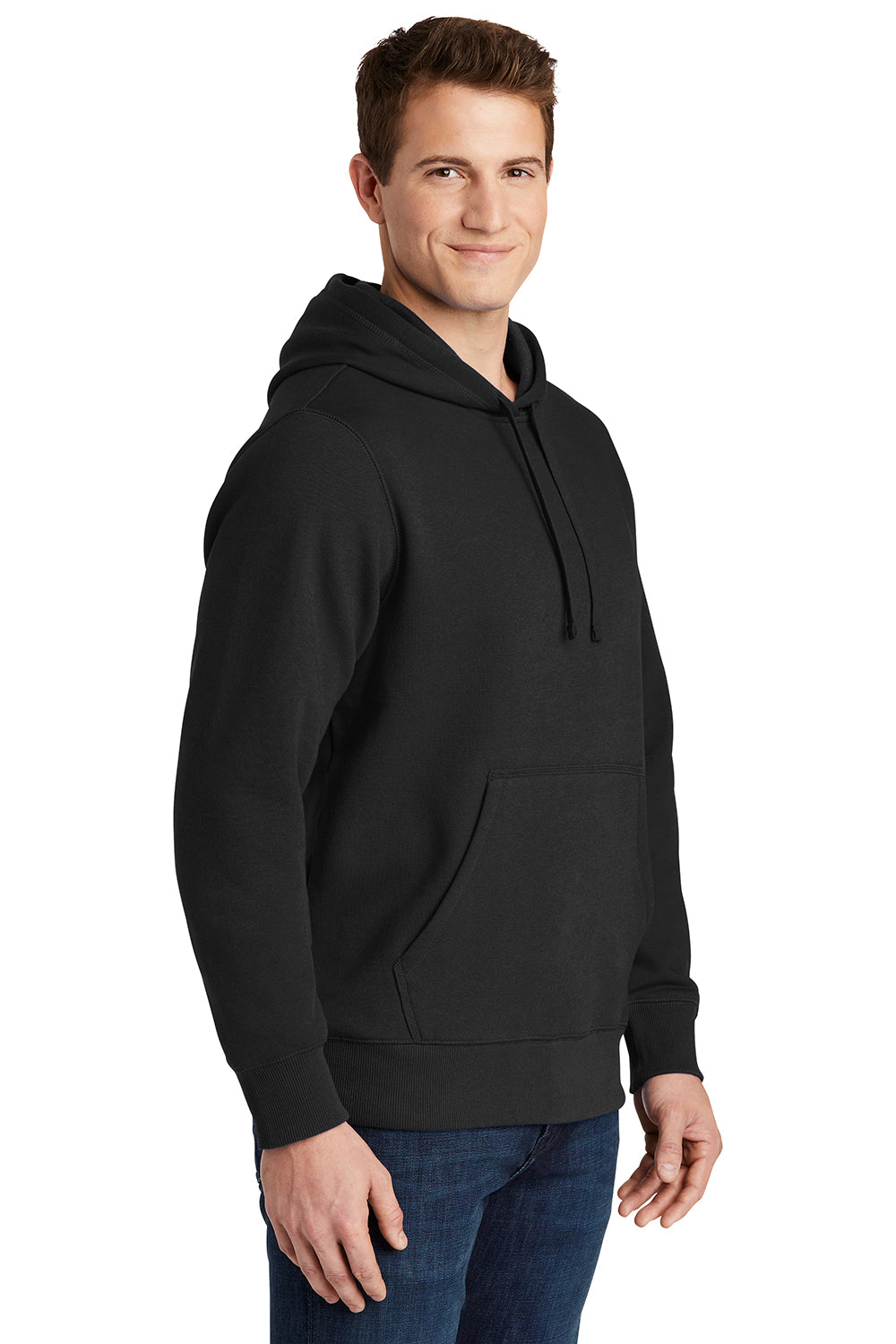 Sport-Tek ST254/TST254 Mens Shrink Resistant Fleece Hooded Sweatshirt Hoodie Black Model 3q