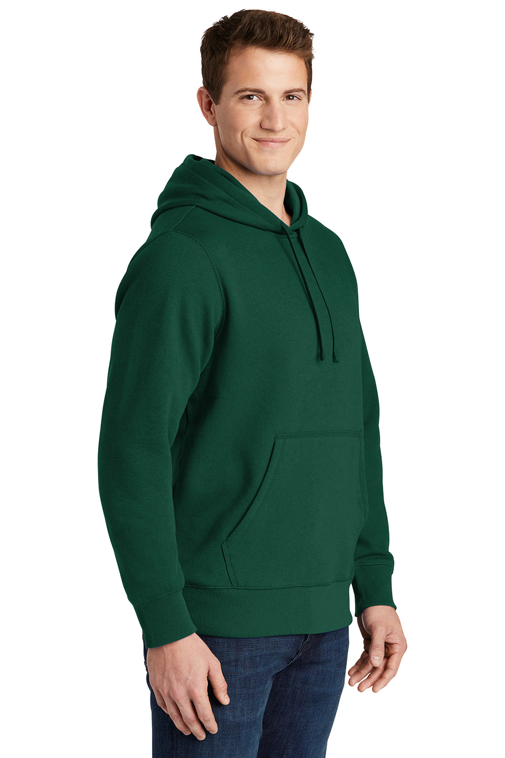 Sport-Tek ST254/TST254 Mens Shrink Resistant Fleece Hooded Sweatshirt Hoodie Forest Green Model 3q