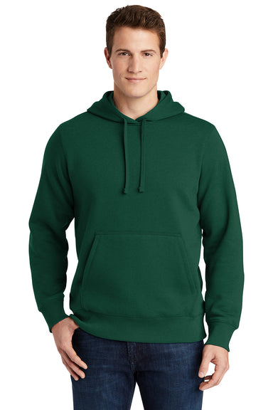 Sport-Tek ST254/TST254 Mens Shrink Resistant Fleece Hooded Sweatshirt Hoodie Forest Green Model Front