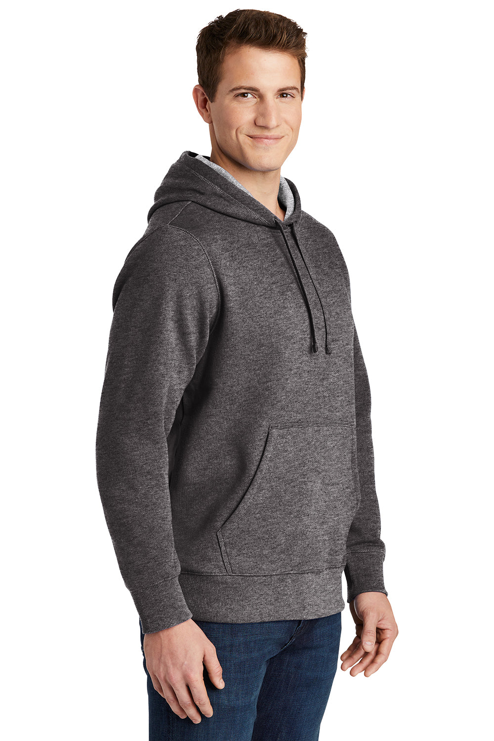 Sport-Tek ST254/TST254 Mens Shrink Resistant Fleece Hooded Sweatshirt Hoodie Heather Graphite Grey Model 3q