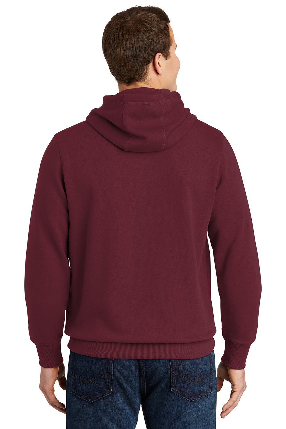 Sport-Tek ST254/TST254 Mens Shrink Resistant Fleece Hooded Sweatshirt Hoodie Maroon Model Back