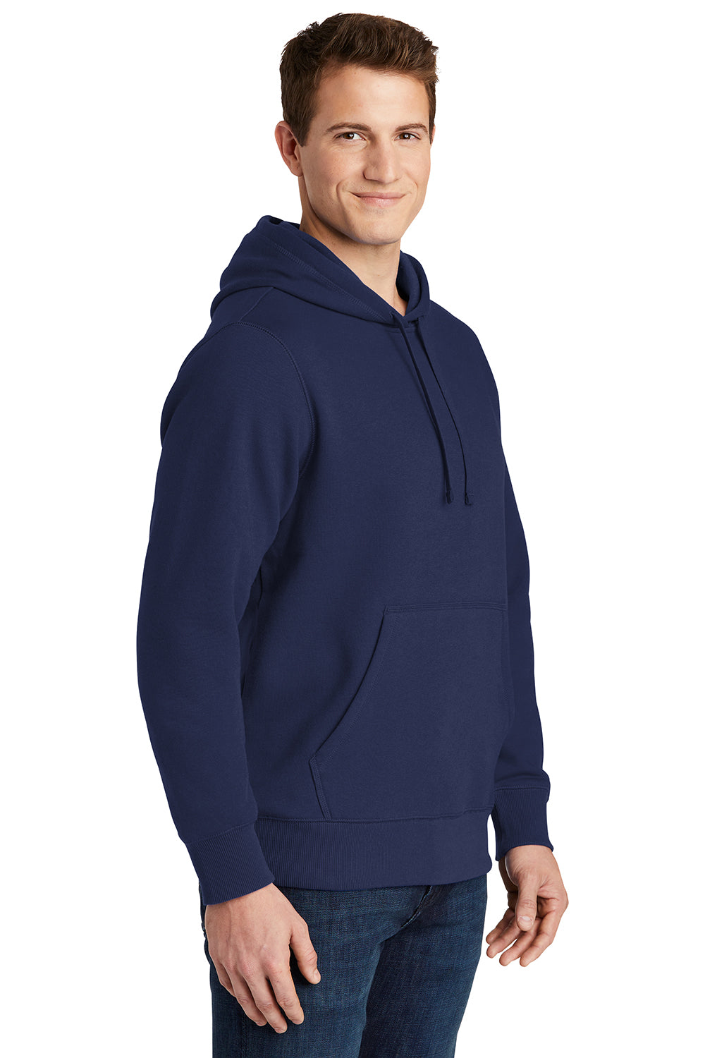 Sport-Tek ST254/TST254 Mens Shrink Resistant Fleece Hooded Sweatshirt Hoodie True Navy Blue Model 3q