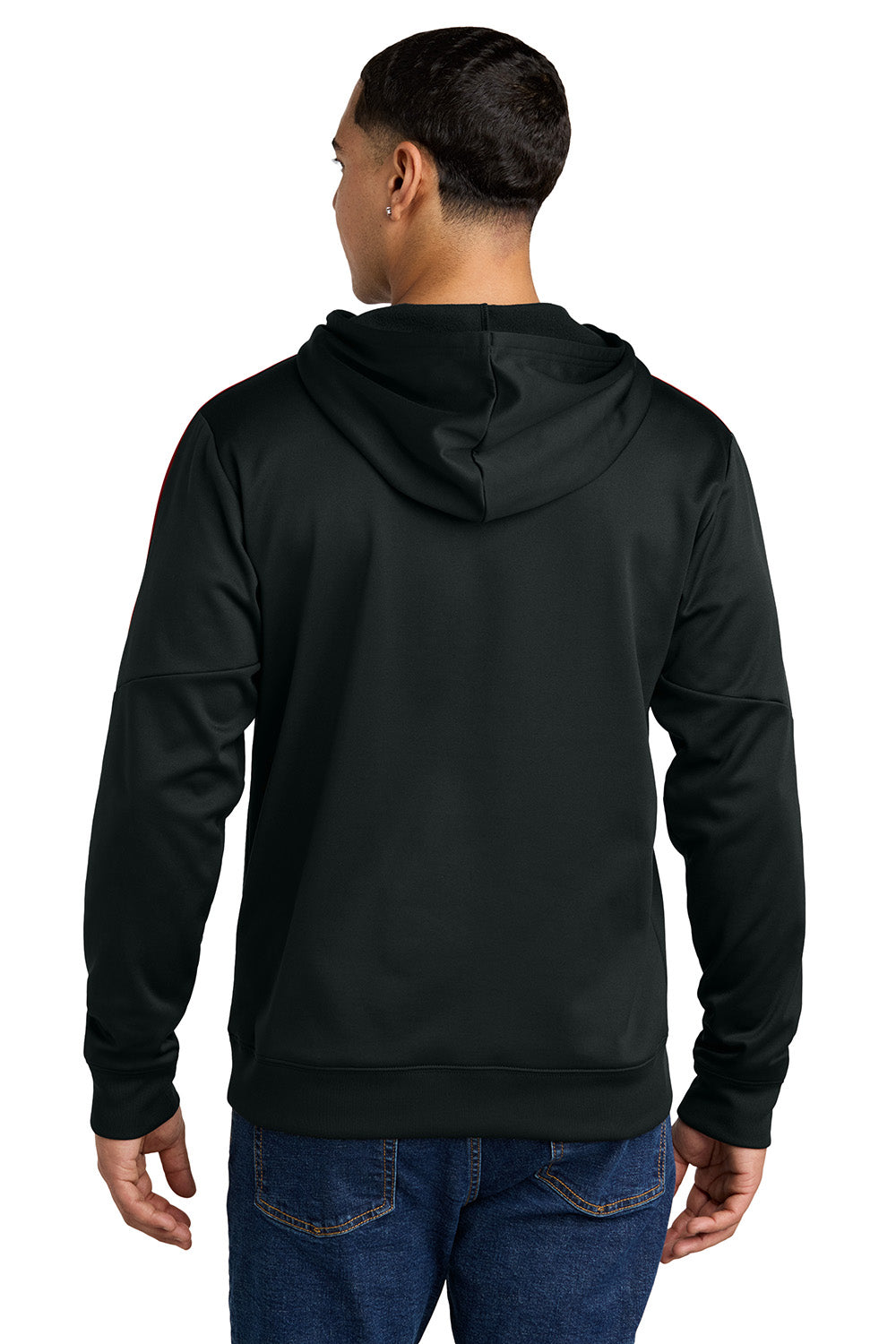 Sport-Tek ST255 Mens Sport-Wick United Fleece Hooded Sweatshirt Hoodie Black/Deep Red Model Back