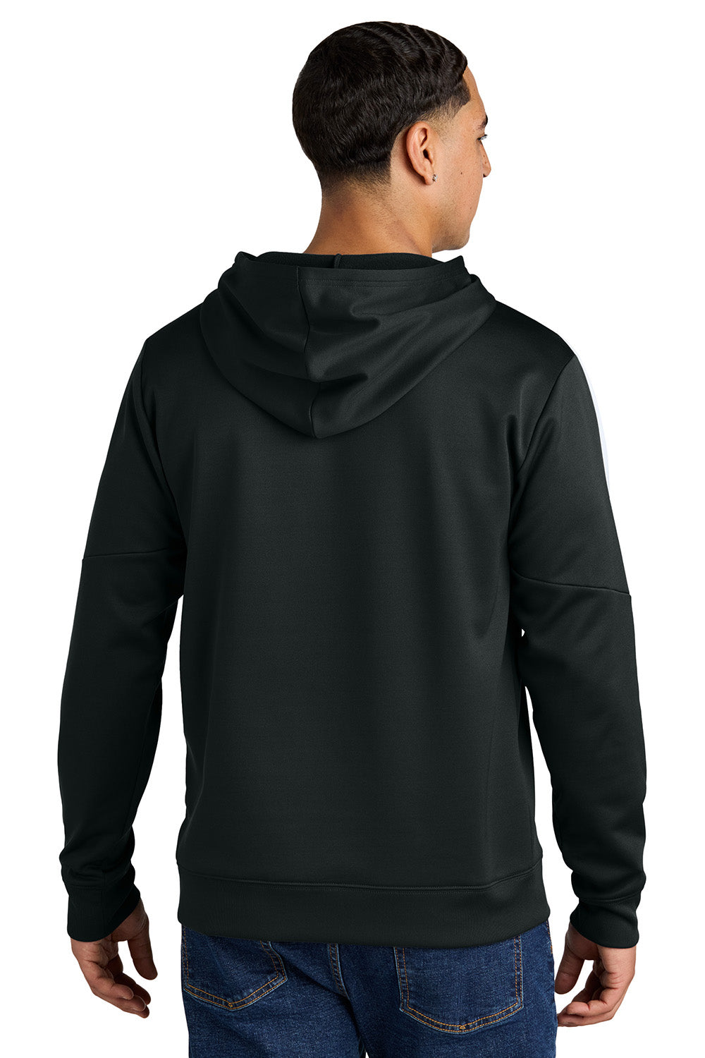 Sport-Tek ST255 Mens Sport-Wick United Fleece Hooded Sweatshirt Hoodie Black/White Model Back