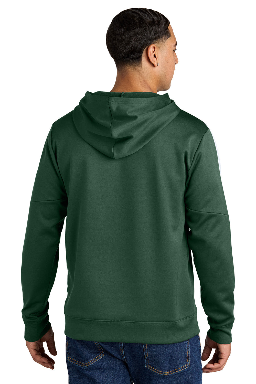 Sport-Tek ST255 Mens Sport-Wick United Fleece Hooded Sweatshirt Hoodie Forest Green/White Model Back