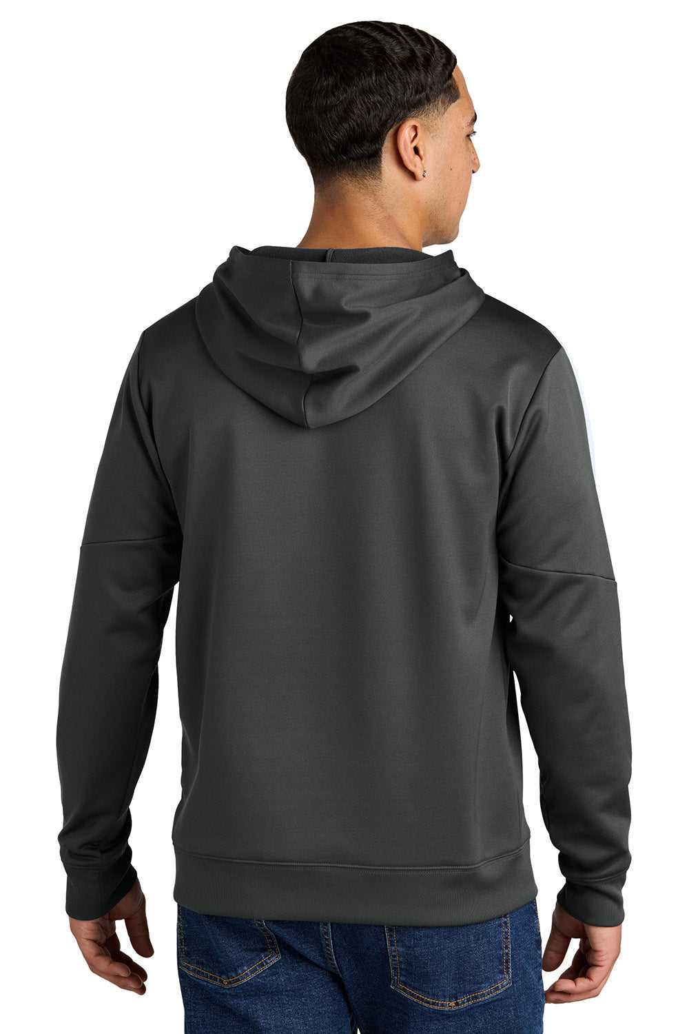 Sport-Tek ST255 Mens Sport-Wick United Fleece Hooded Sweatshirt Hoodie Iron Grey/White Model Back