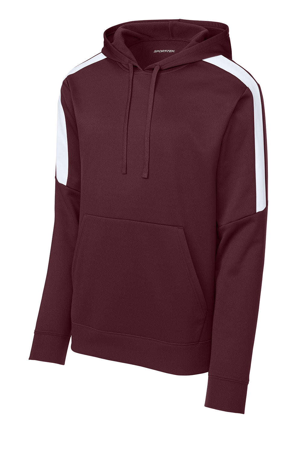 Sport-Tek ST255 Mens Sport-Wick United Fleece Hooded Sweatshirt Hoodie Maroon/White Flat Front