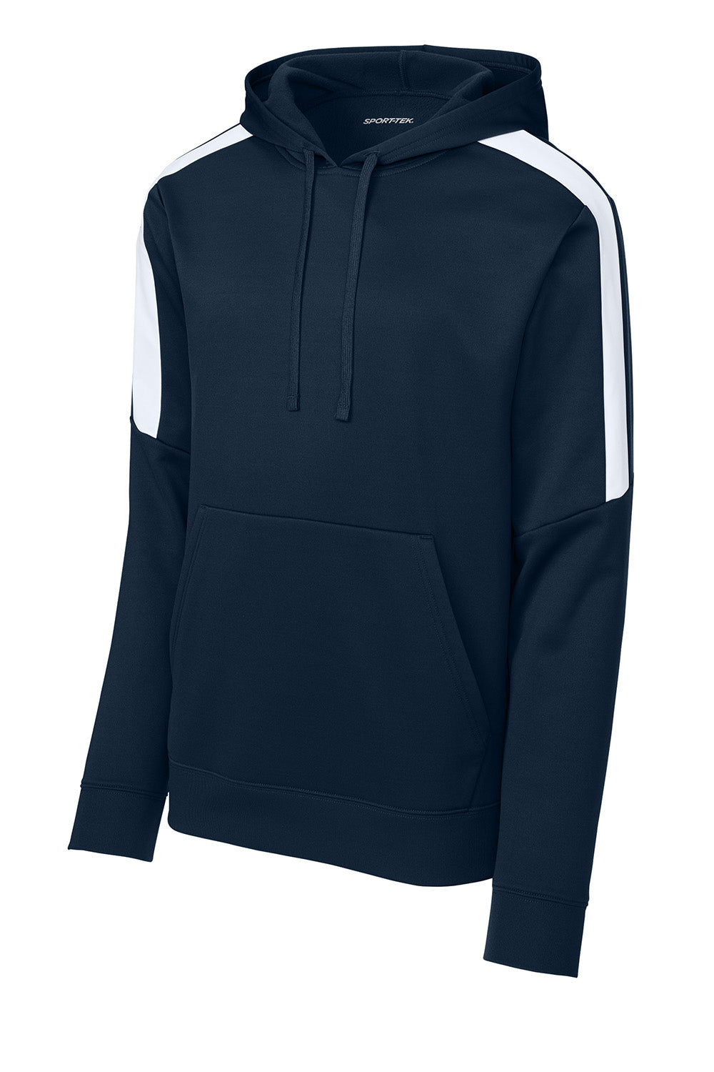 Sport-Tek ST255 Mens Sport-Wick United Fleece Hooded Sweatshirt Hoodie Navy Blue/White Flat Front