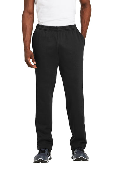 Sport-Tek ST257 Mens Open Bottom Sweatpants w/ Pockets Black Model Front