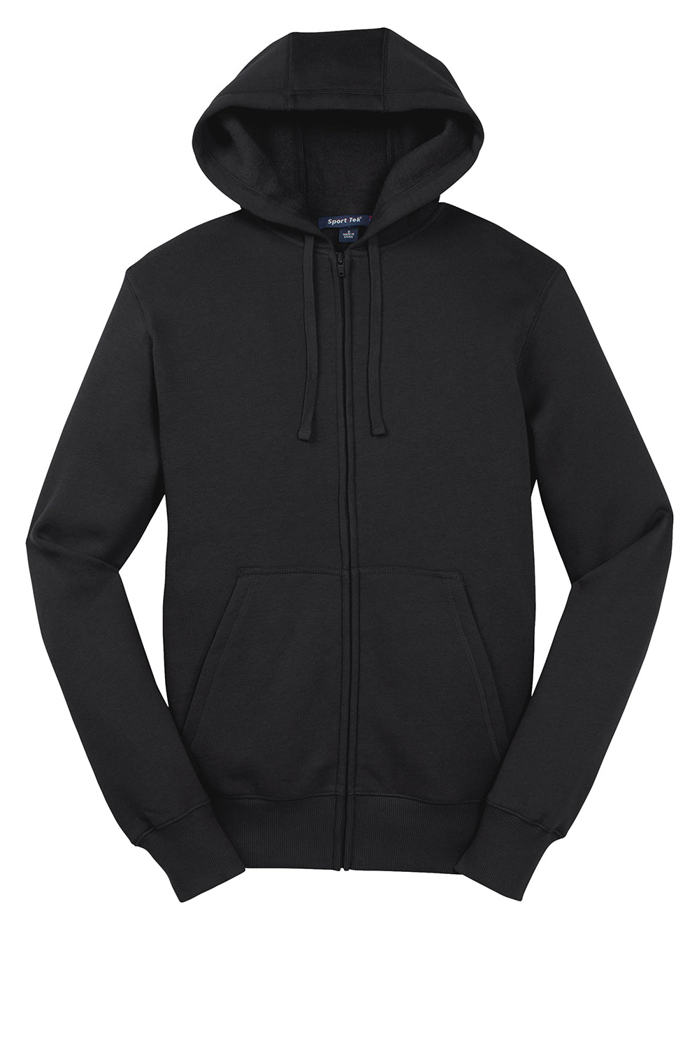 Sport-Tek ST258 Mens Fleece Full Zip Hooded Sweatshirt Hoodie Black Flat Front