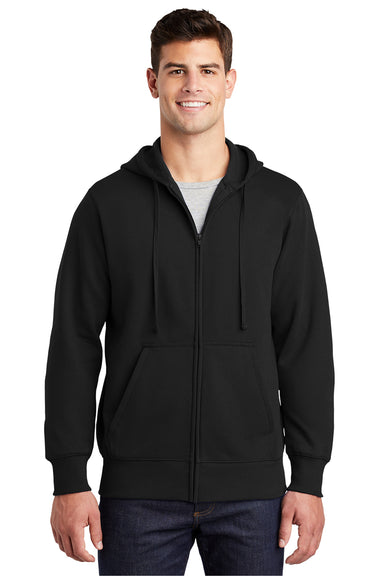 Sport-Tek ST258 Mens Fleece Full Zip Hooded Sweatshirt Hoodie Black Model Front