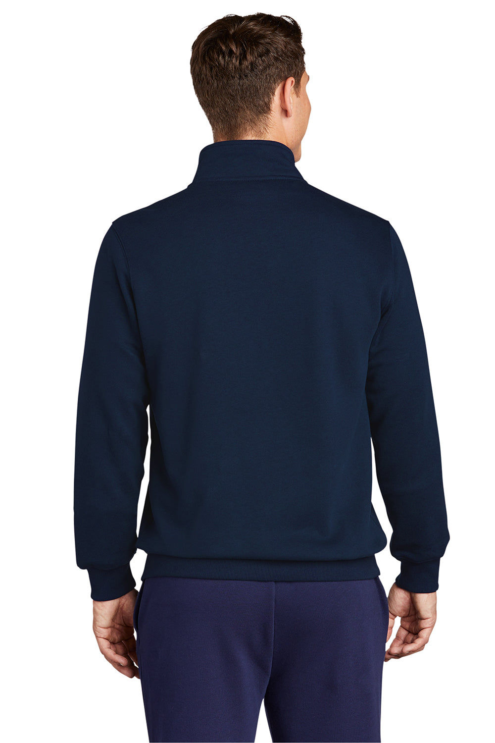 Sport-Tek ST259 Mens Shrink Resistant Fleece Full Zip Sweatshirt True Navy Blue Model Back