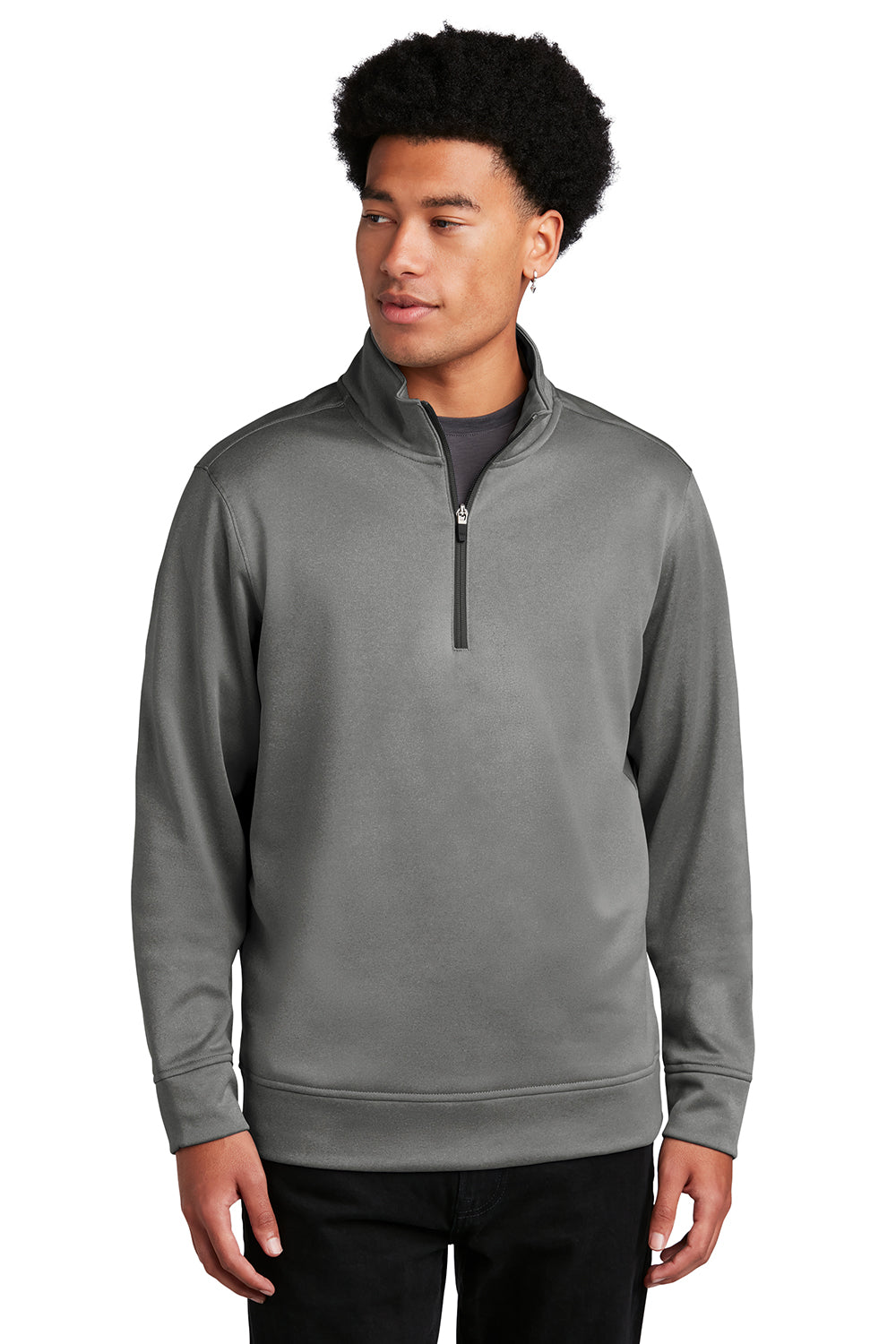 Sport-Tek ST263 Mens Heather Sport-Wick Moisture Wicking Fleece 1/4 Zip Sweatshirt Heather Black Model Front