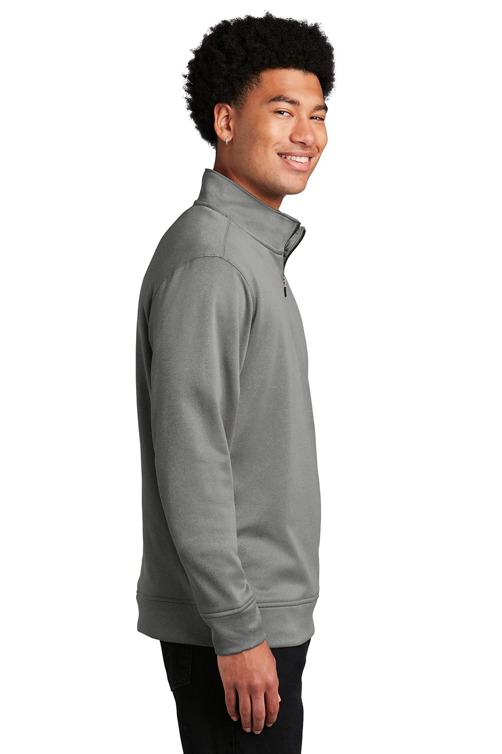 Sport-Tek ST263 Mens Heather Sport-Wick Moisture Wicking Fleece 1/4 Zip Sweatshirt Heather Black Model Side