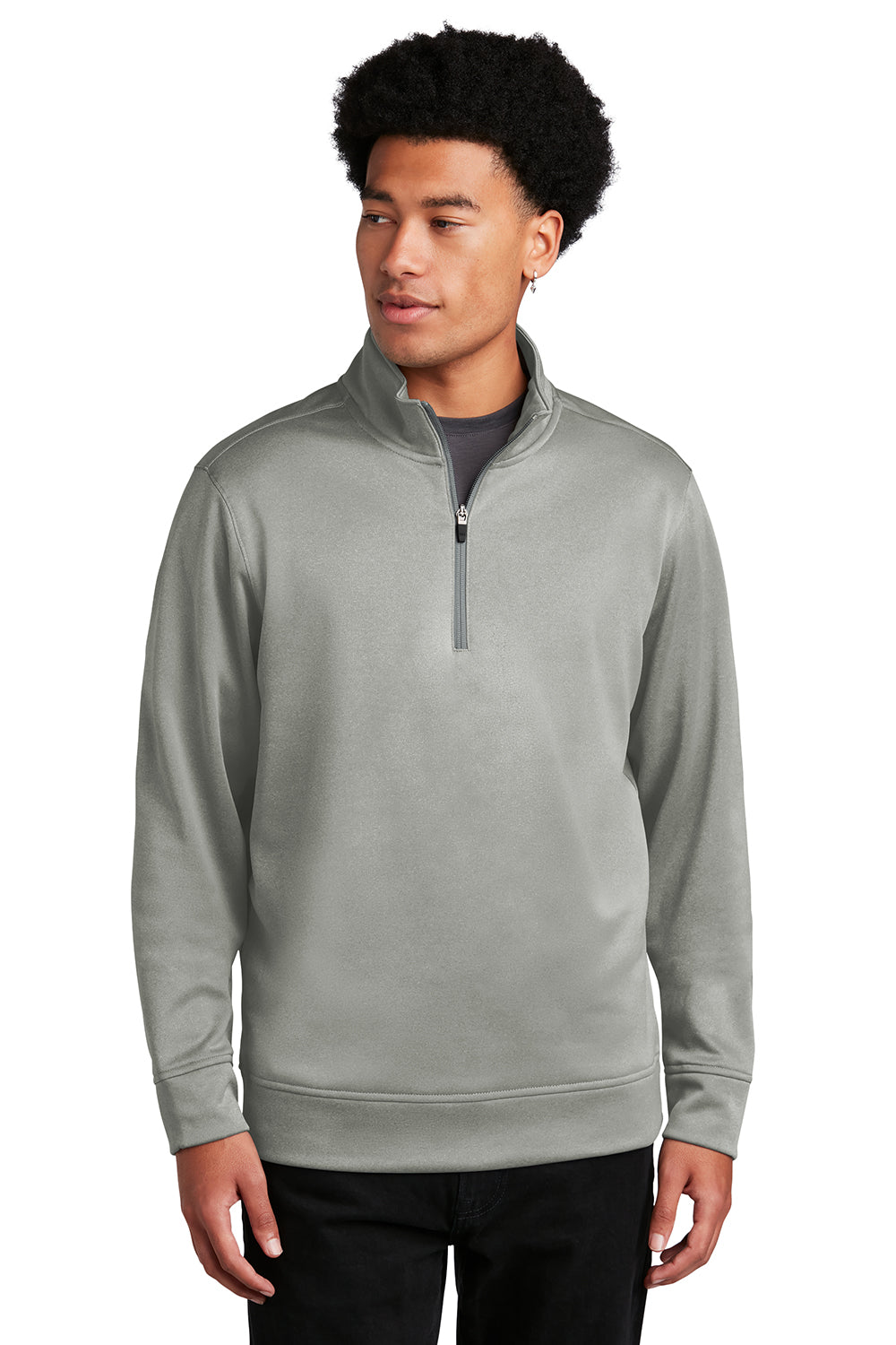 Sport-Tek ST263 Mens Heather Sport-Wick Moisture Wicking Fleece 1/4 Zip Sweatshirt Heather Dark Silver Grey Model Front