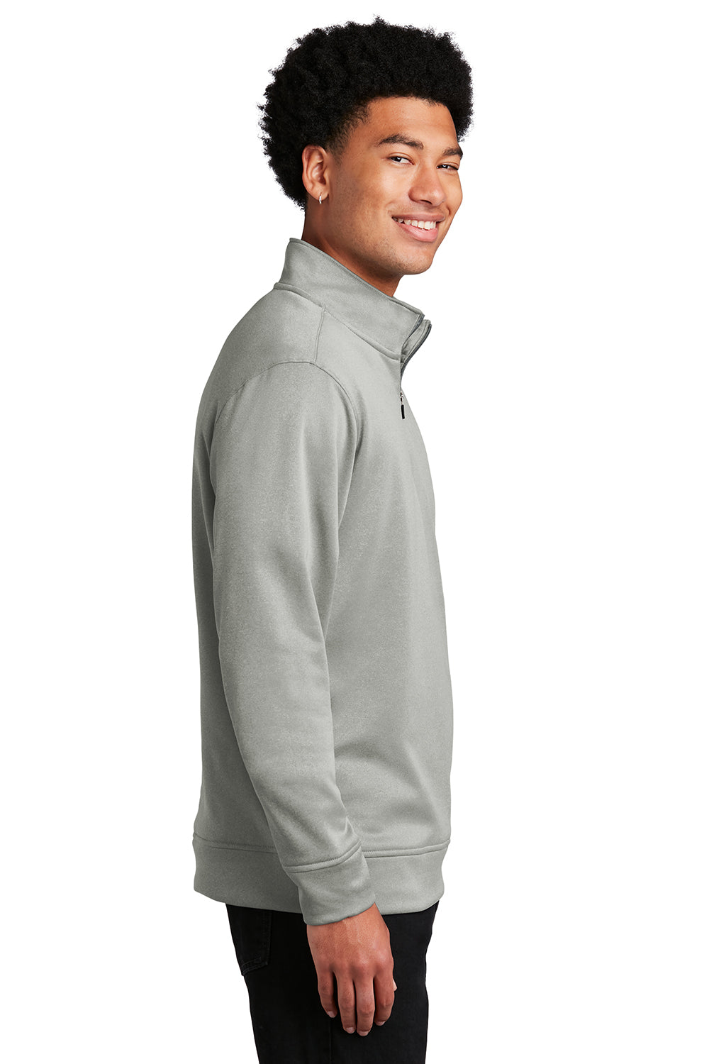 Sport-Tek ST263 Mens Heather Sport-Wick Moisture Wicking Fleece 1/4 Zip Sweatshirt Heather Dark Silver Grey Model Side