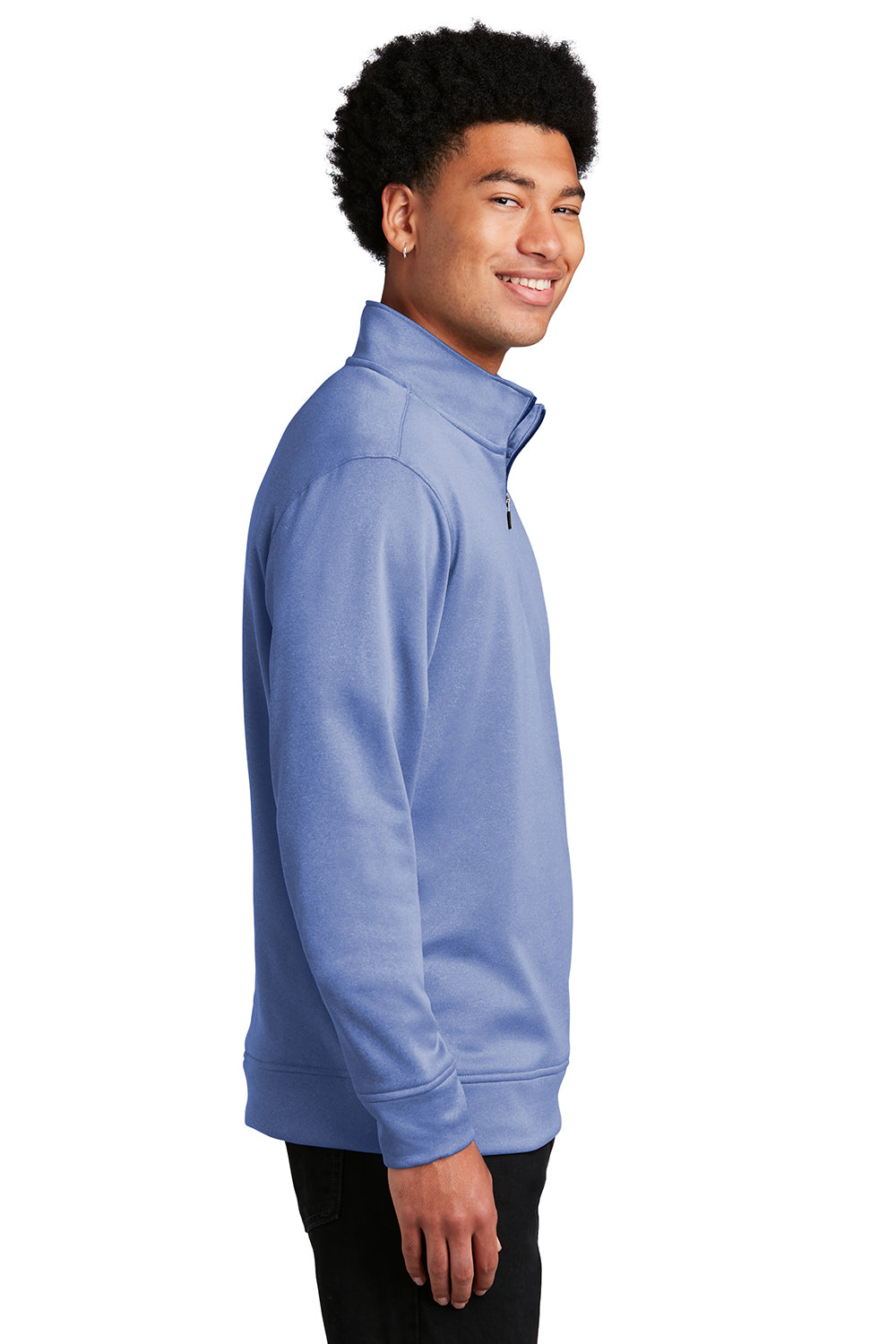 Sport-Tek ST263 Mens Heather Sport-Wick Moisture Wicking Fleece 1/4 Zip Sweatshirt Heather True Royal Blue Model Side