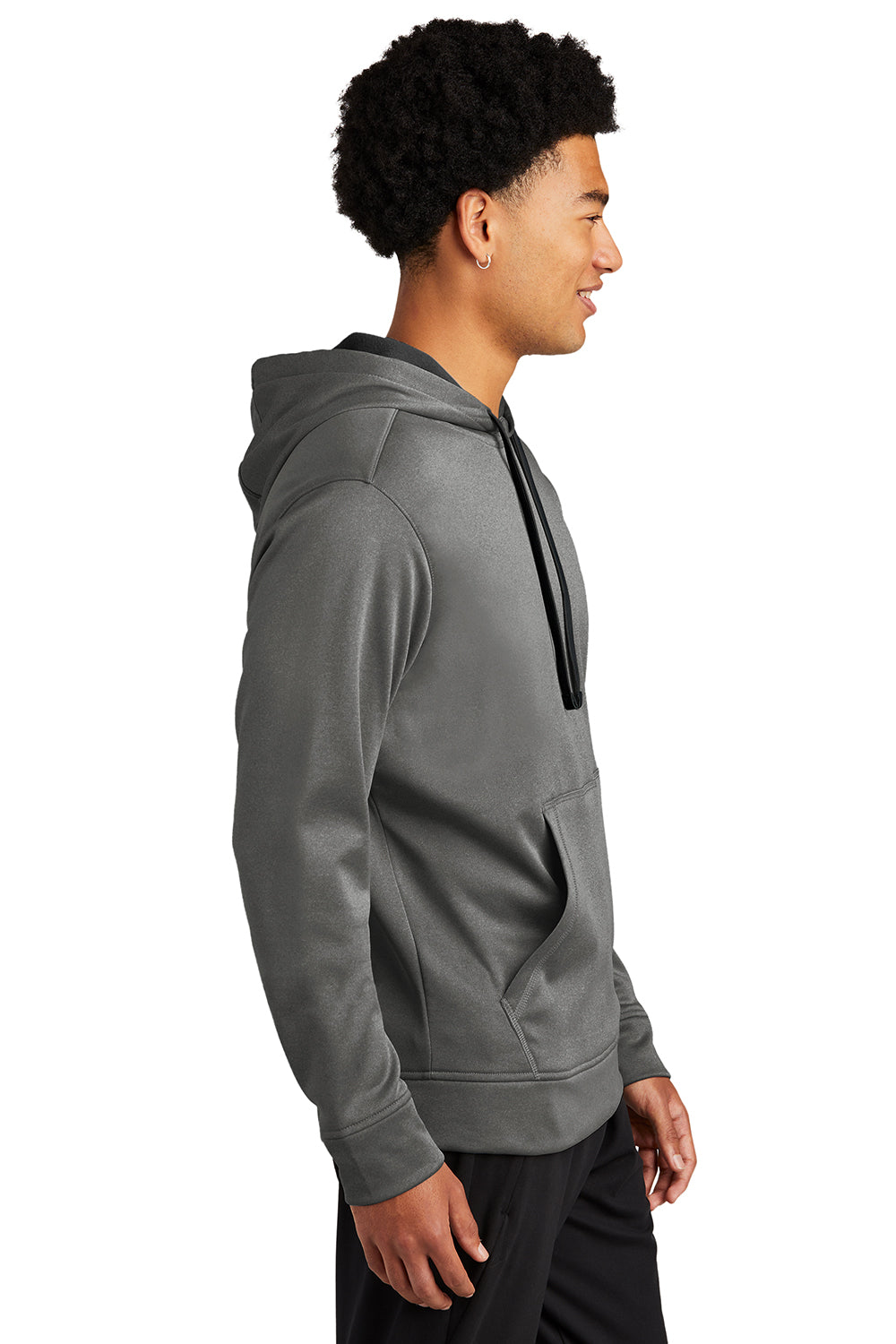 Sport-Tek ST264 Mens Heather Sport-Wick Moisture Wicking Fleece Hooded Sweatshirt Hoodie Heather Black Model Side