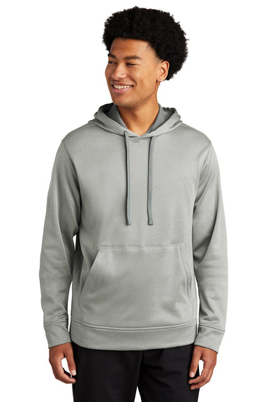 Sport-Tek ST264 Mens Heather Sport-Wick Moisture Wicking Fleece Hooded Sweatshirt Hoodie Heather Dark Silver Grey Model Front