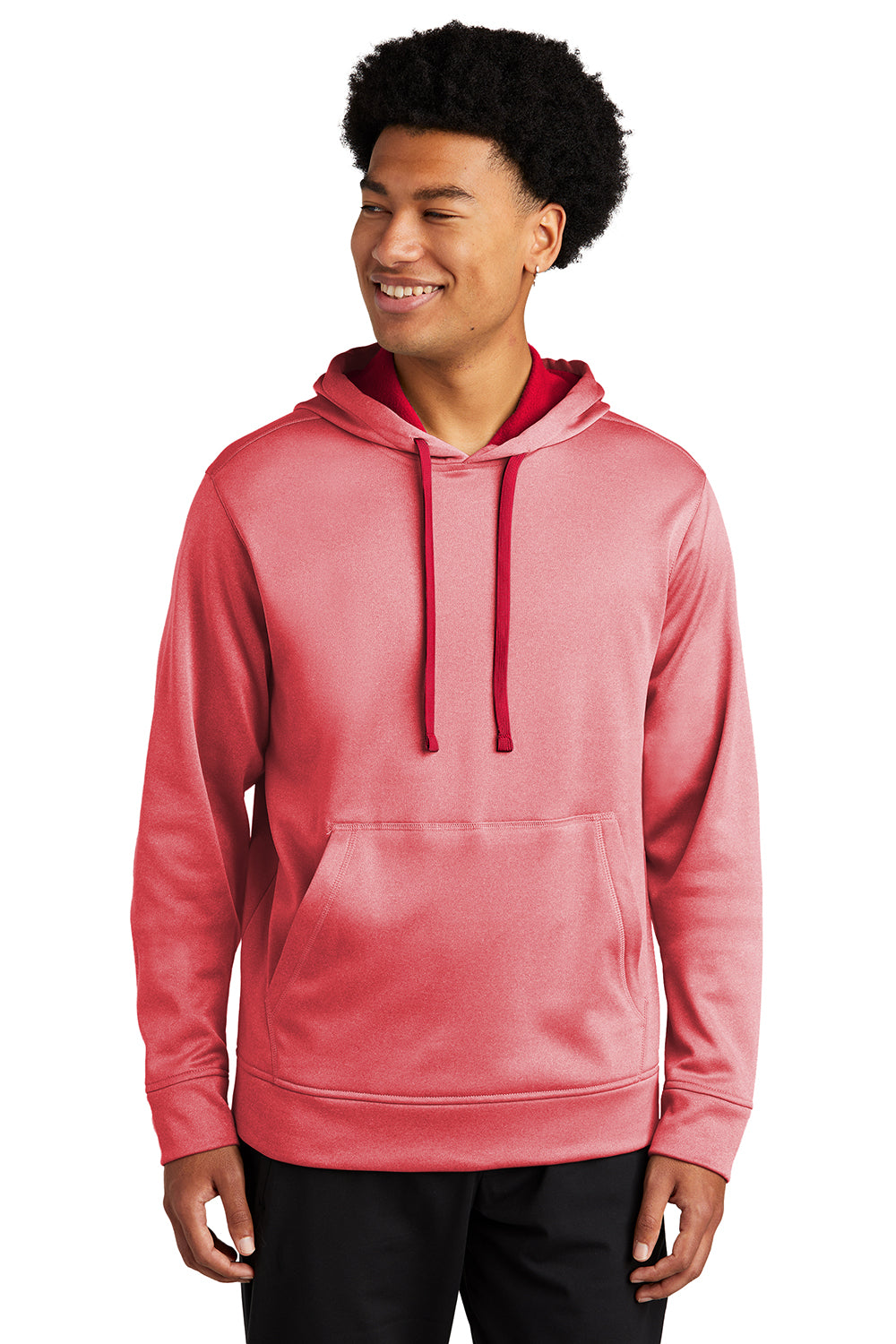 Sport-Tek ST264 Mens Heather Sport-Wick Moisture Wicking Fleece Hooded Sweatshirt Hoodie Heather Deep Red Model Front