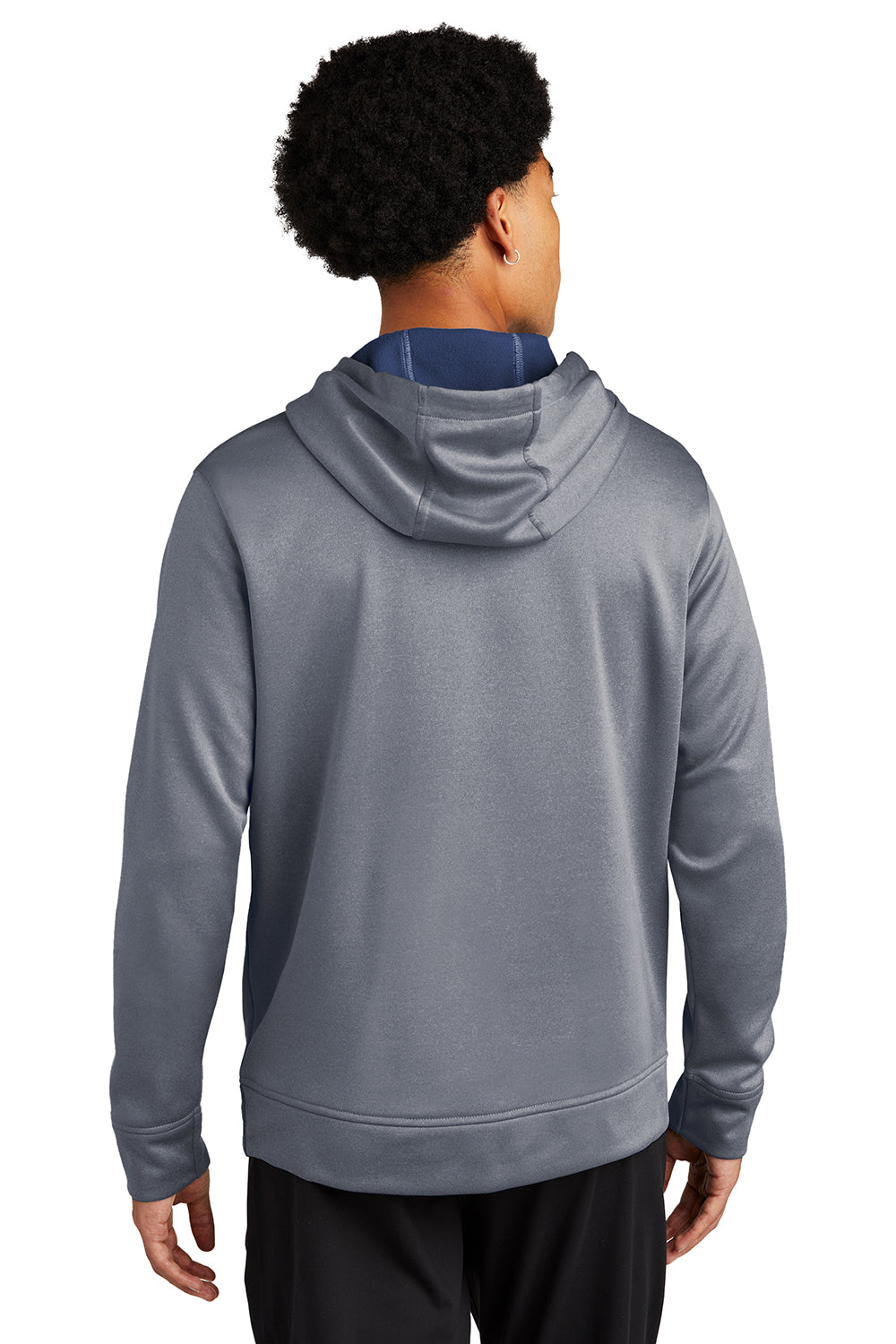 Sport-Tek ST264 Mens Heather Sport-Wick Moisture Wicking Fleece Hooded Sweatshirt Hoodie Heather True Navy Blue Model Back