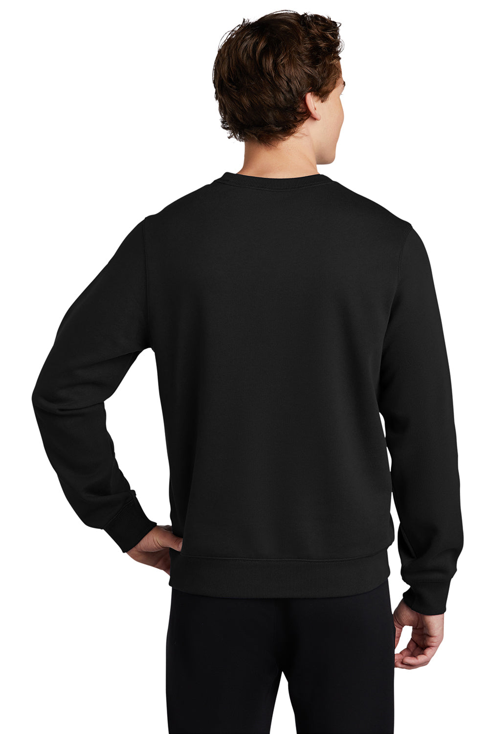 Sport-Tek ST266 Mens Shrink Resistant Fleece Crewneck Sweatshirt Black Model Back