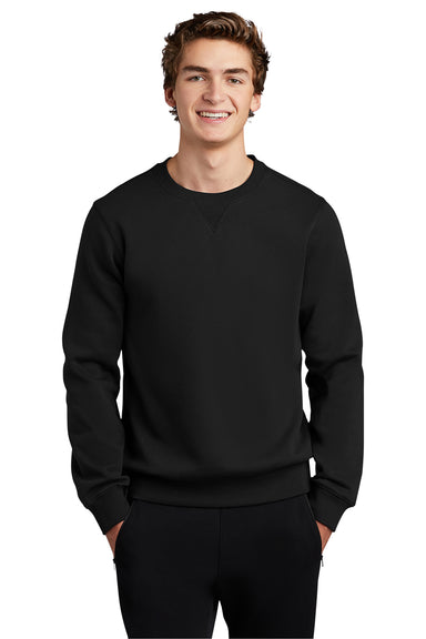 Sport-Tek ST266 Mens Shrink Resistant Fleece Crewneck Sweatshirt Black Model Front